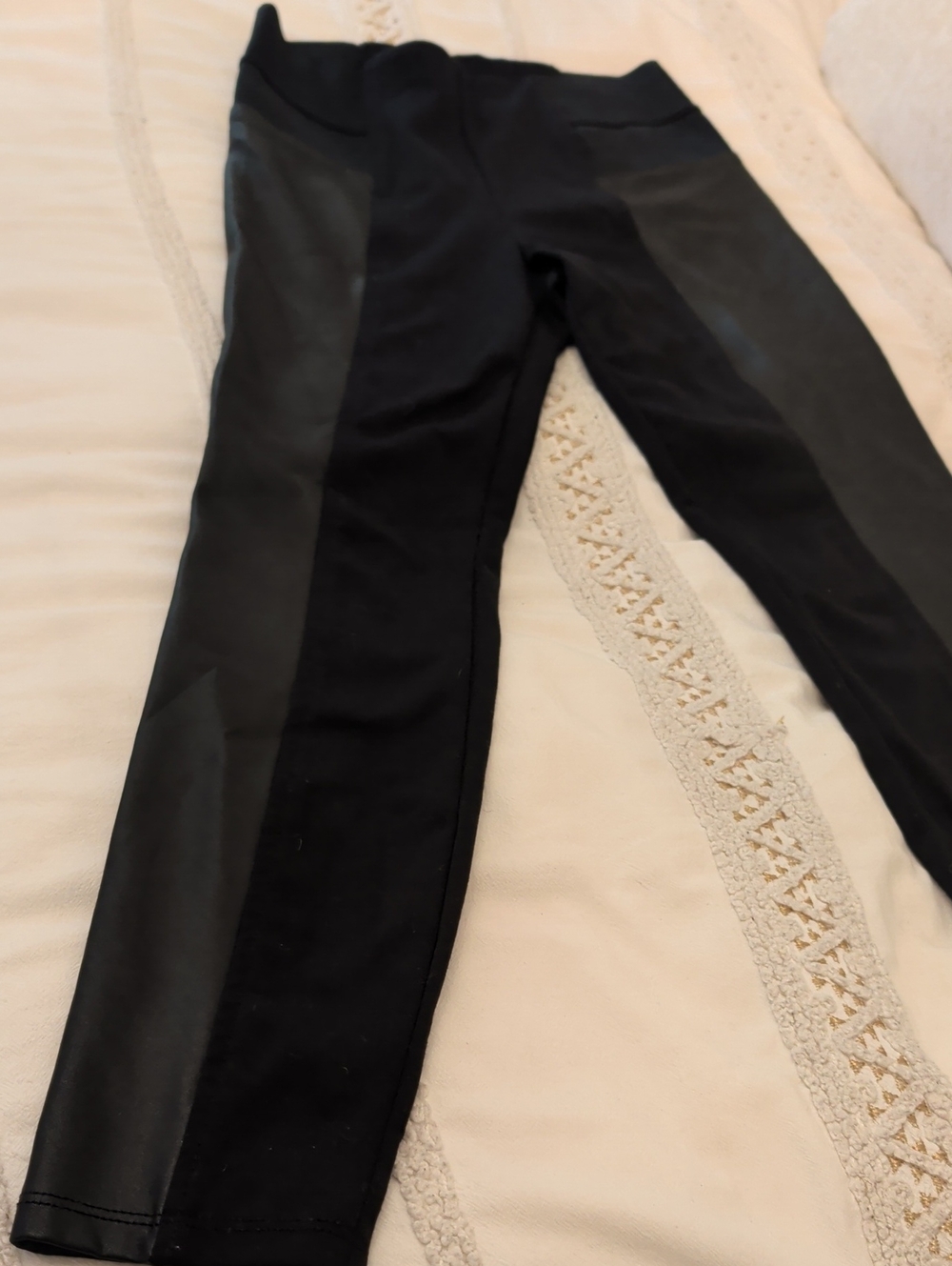 Black Leggings with Faux-Leather Side Panels - Women's Leggings
